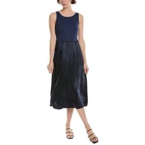 Michael Stars Bridgette Blue Ribbed Tank Satin Skirt Mixed Media Midi Dress XL